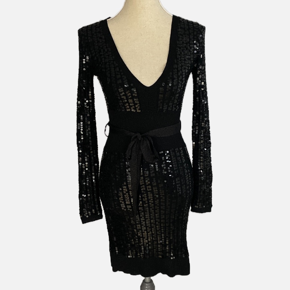Marciano Bodycon Sequined Silk Blend Sweater Dress Small‎ Black Glam Flaw